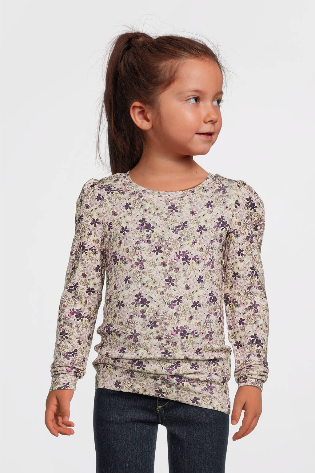NAME IT gebloemde longsleeve NMFPNINA ecru/paars/roze