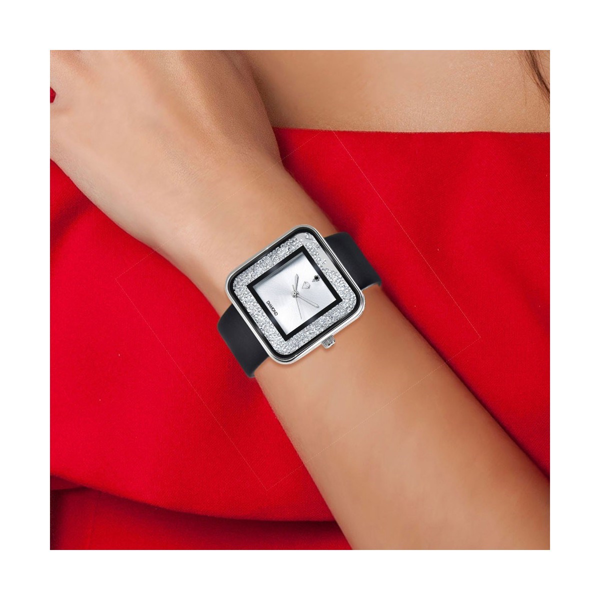 Montre élégante Leila SC Crystal ornée d'un véritable diamant noir