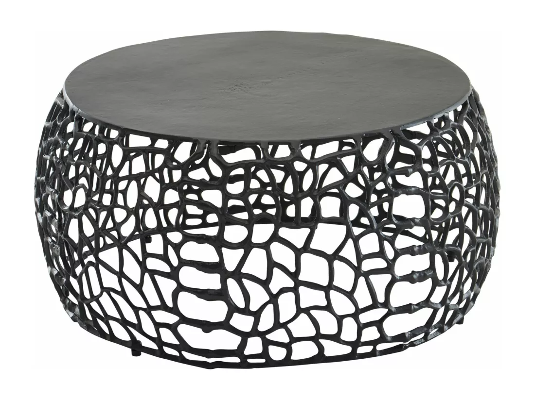 Table basse de salon aluminium Noir 66x66x30 cm ronde métal