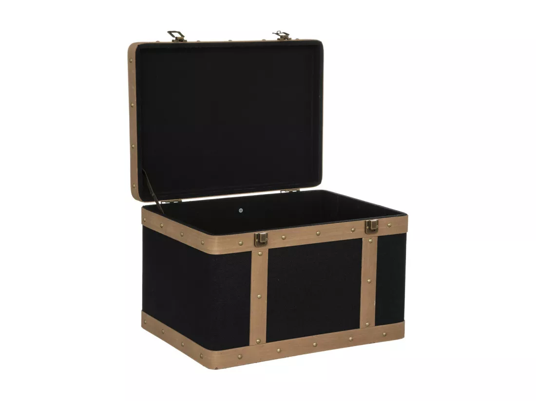 Set de 3 Malles de rangement déco en Bois et Lin noir