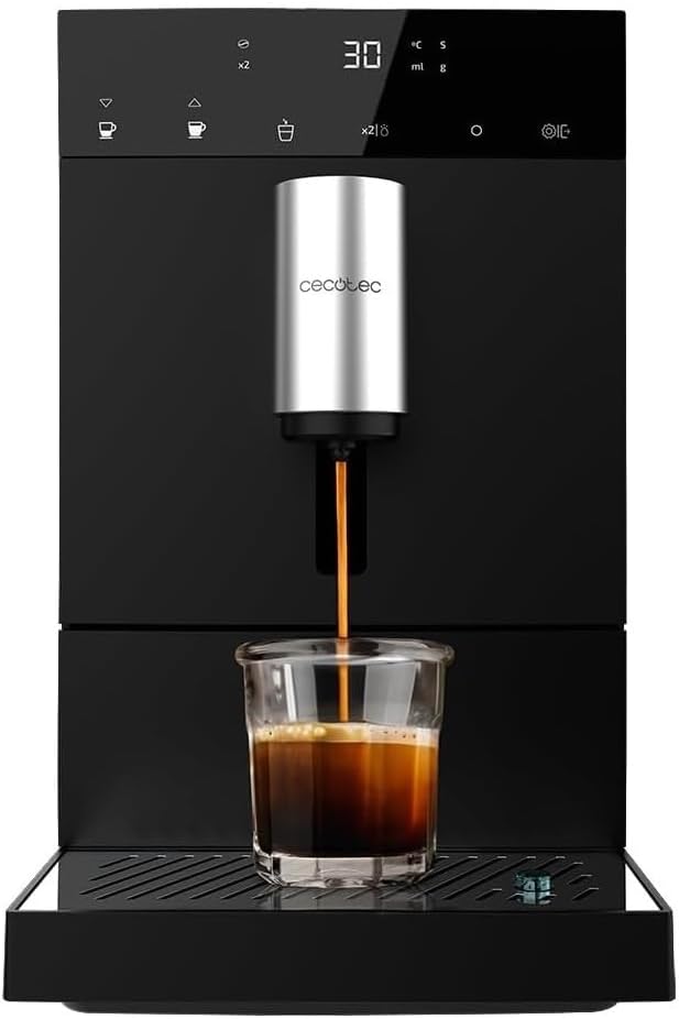 Cecotec Cafetière Superautomatique Compacte Cremmaet Compact. 1350 W, 19 Bars, Système de Chauffage par Thermobloc, Réservoir de 150 g de Café avec Moulin Intégré et 1,1 L, Nettoyage Automatique