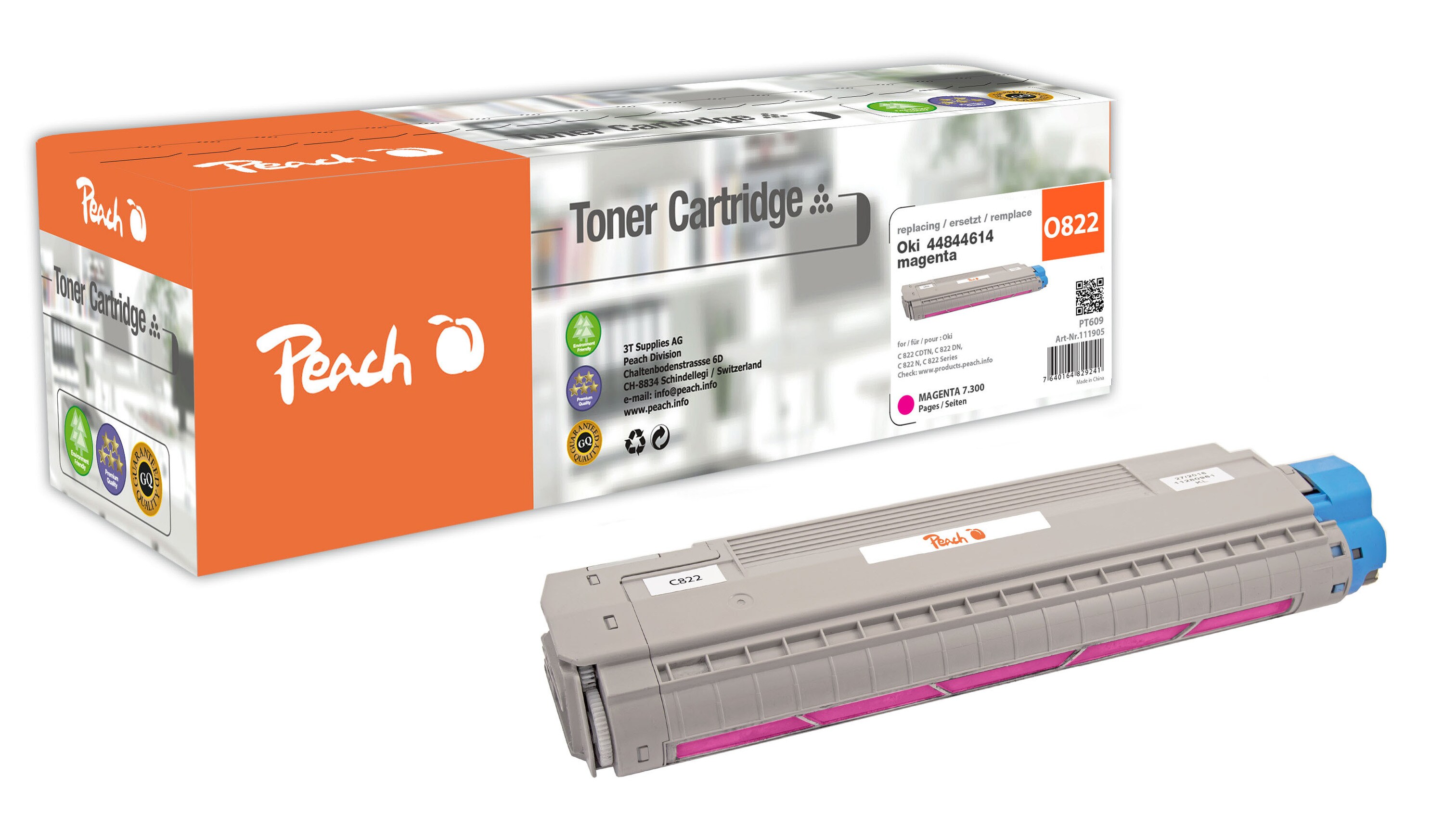 Peach O4484Toner ma ersetzt OKI 44844614 für z.B. OKI C 822 CDTN, OKI C 822 DN, OKI C 822 N, OKI C 822 (wiederaufbereitet)