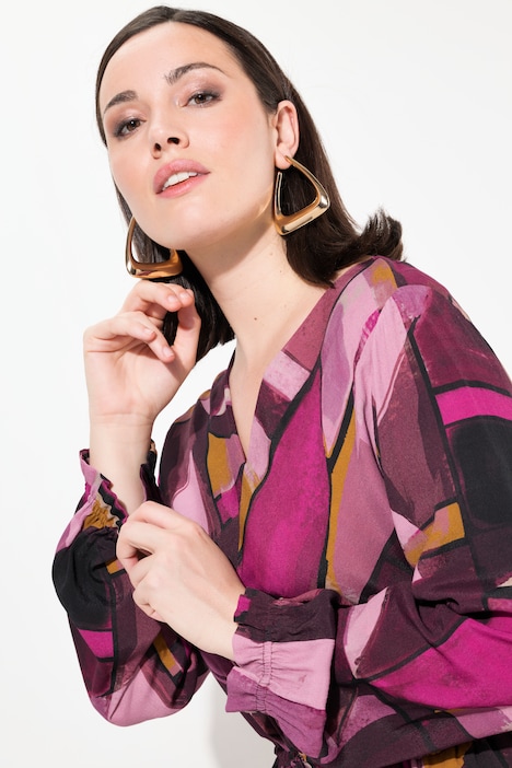 Maxikleid, A-Linie, V-Ausschnitt, Langarm, Krepp