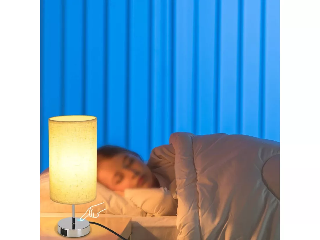 NETTLIFE Lampe de chevet tactile dimmable vintage E27 avec fonction de charge USB LED blanc chaud variable