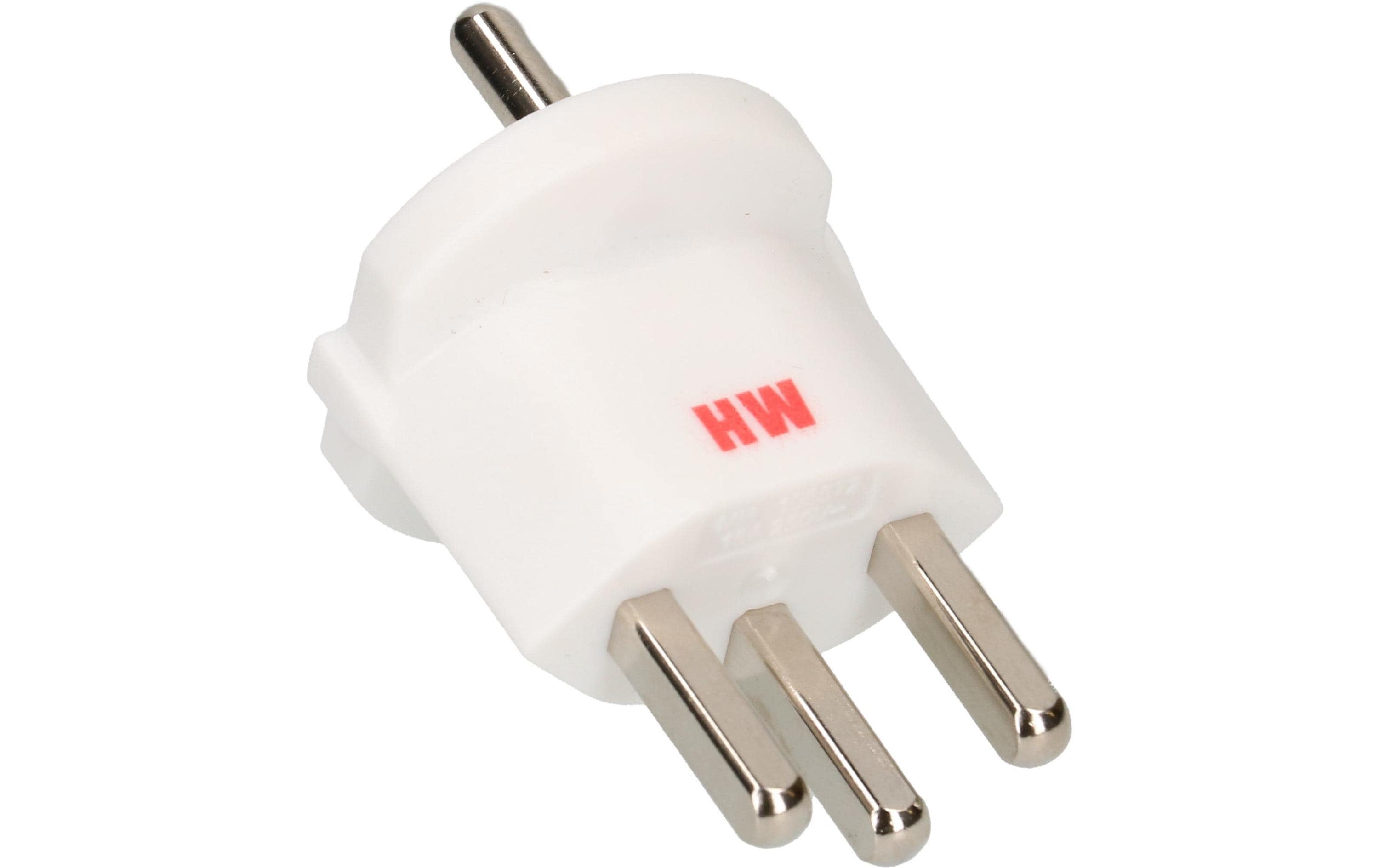 Fixadapter Schuko – Typ 23 WeissDeutsch Schuko auf Schweiz T23, 3-polig