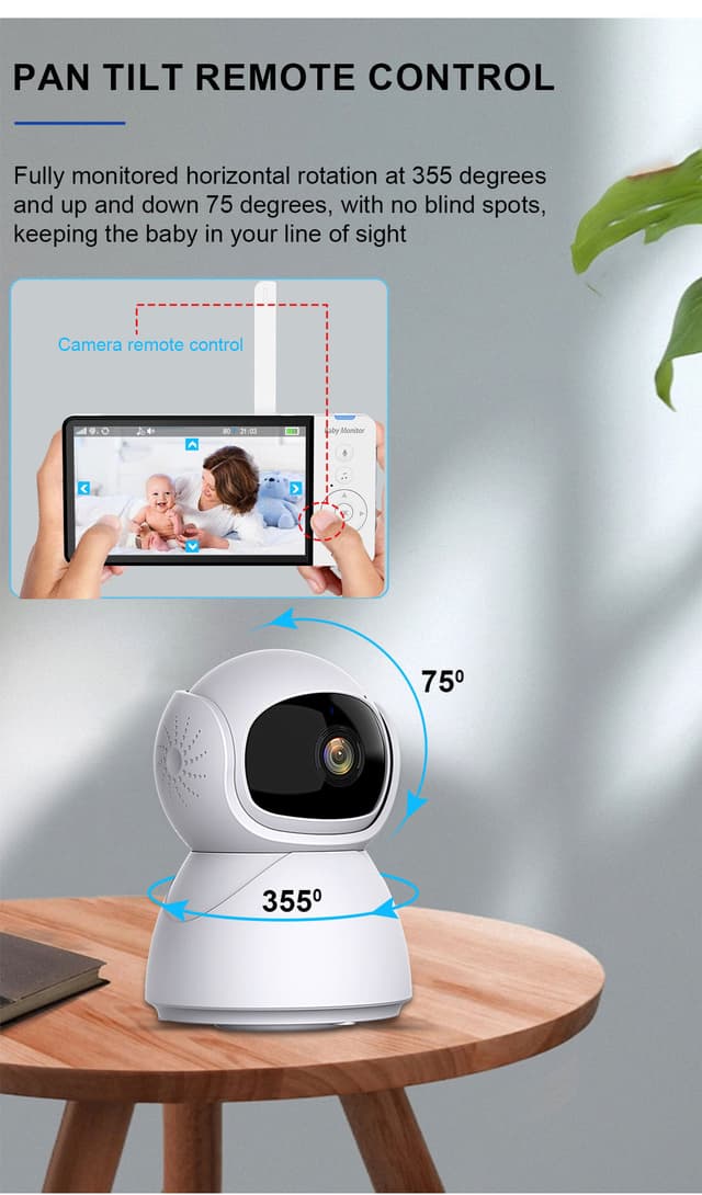 Videomonitor med kamera 2.4G transmission, 2-vejs lyd, infrarødt nattesyn