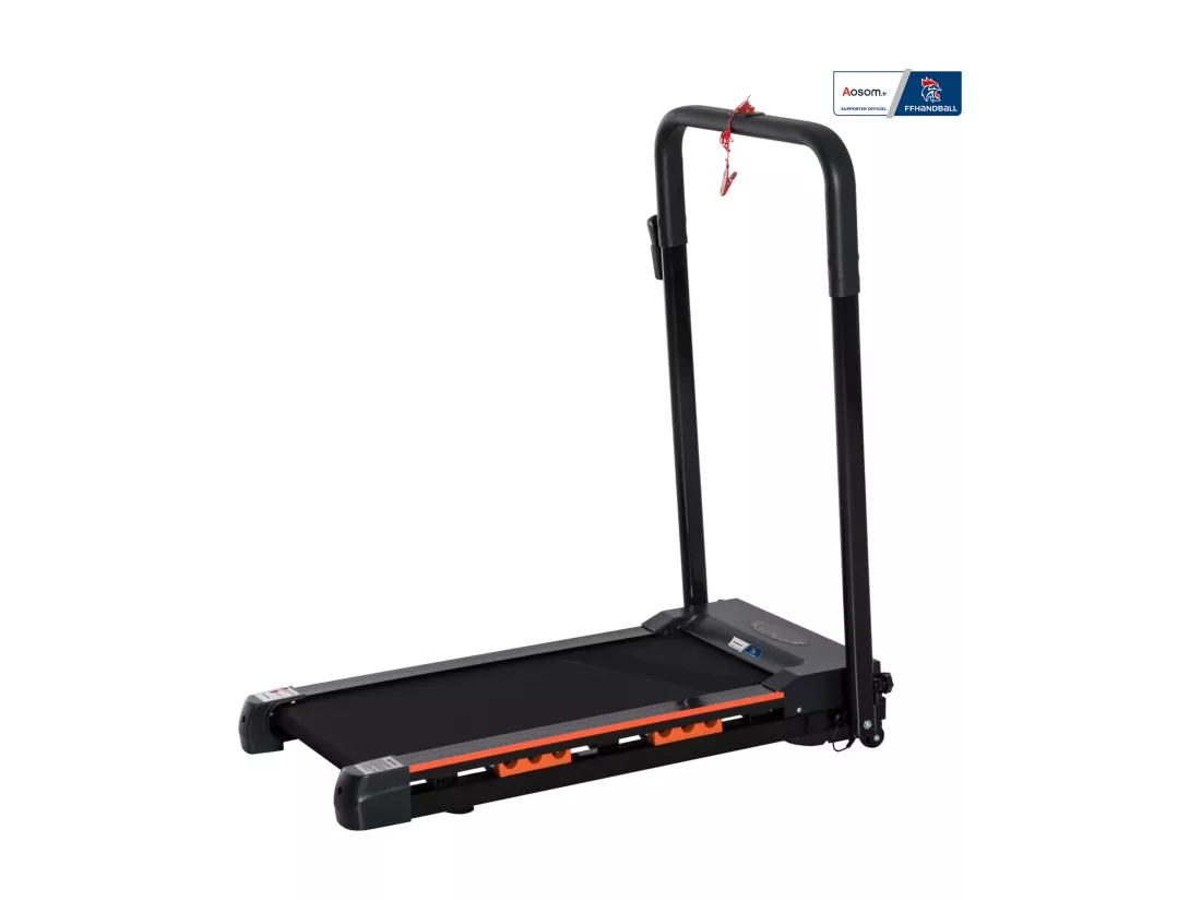 Tapis de course pliable - tapis de marche 6 Km/h max. 370 W - collaboration Aosom.fr x FFHandball - orange noir