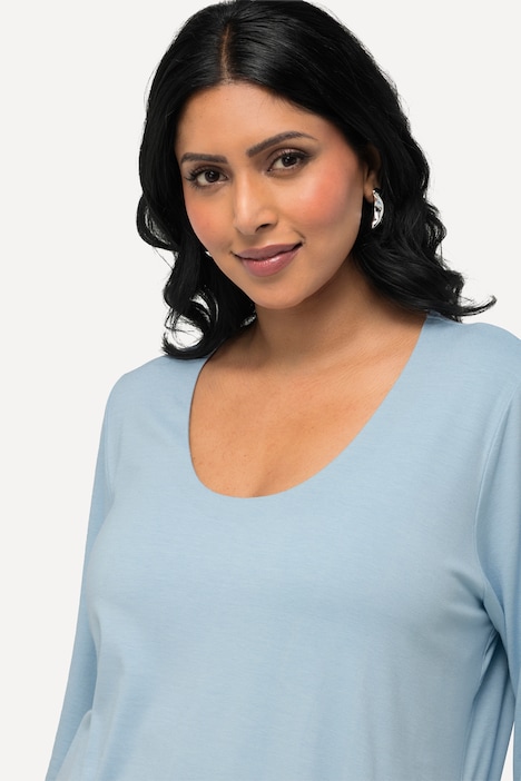 Shirt, tiefer Rundhalsausschnitt, 3/4 Arm