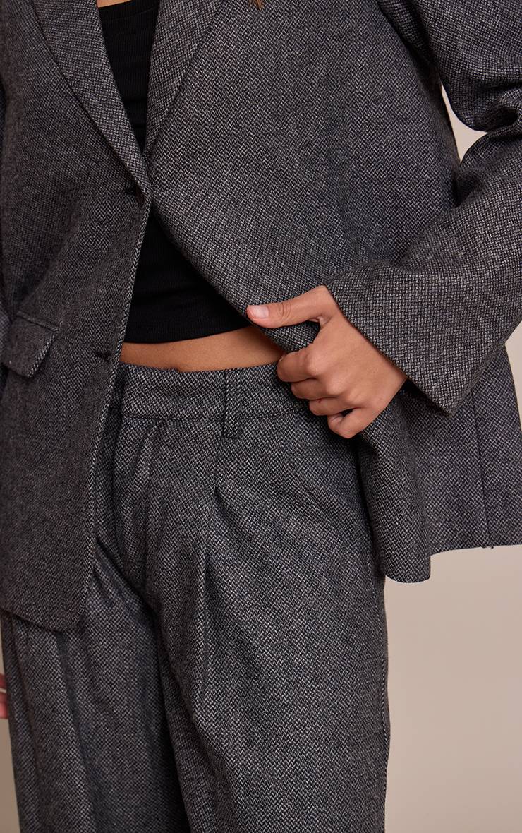 Charbon Pantalon Tailleur Brossé À Motif Pied-de-poule
