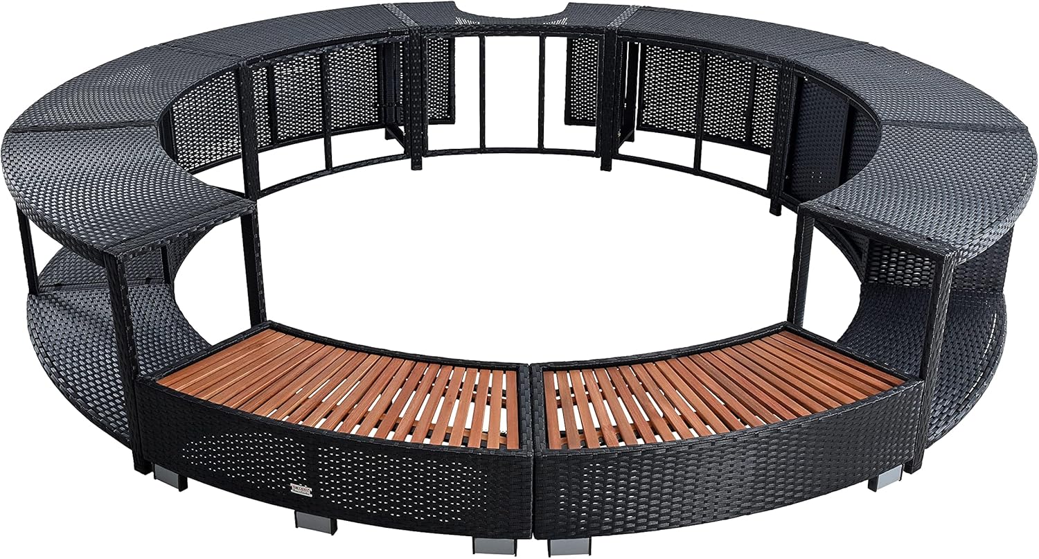 ESTEXO Poolumrandung Poolverkleidung Whirlpool Umrandung Polyrattan Verkleidung Einfassung Rund 200 cm (Schwarz)