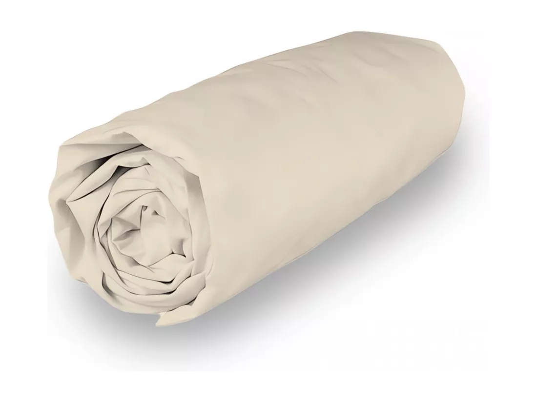 Drap housse en coton 200x200 cm PERCALE ecru, par Soleil d'ocre