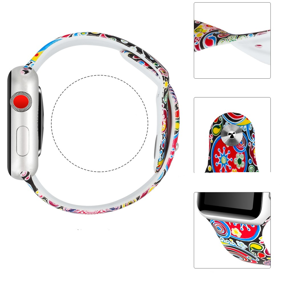Apple Watch (42/41/40/38 mm) Silikon Sport Armband (Gelenkumfang 157 - 197mm) - Abstrakte Muster (Bunt)