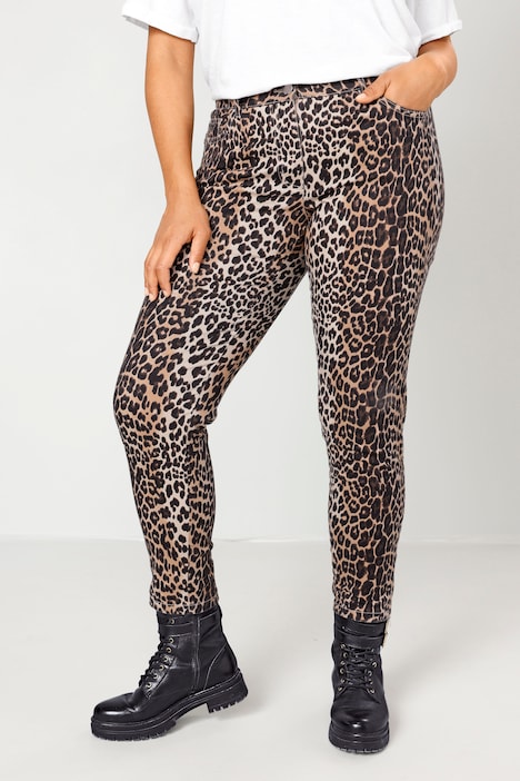 7/8-Hose, Slim Fit, Leo-Muster, 5-Pocket, Saum-Zipper