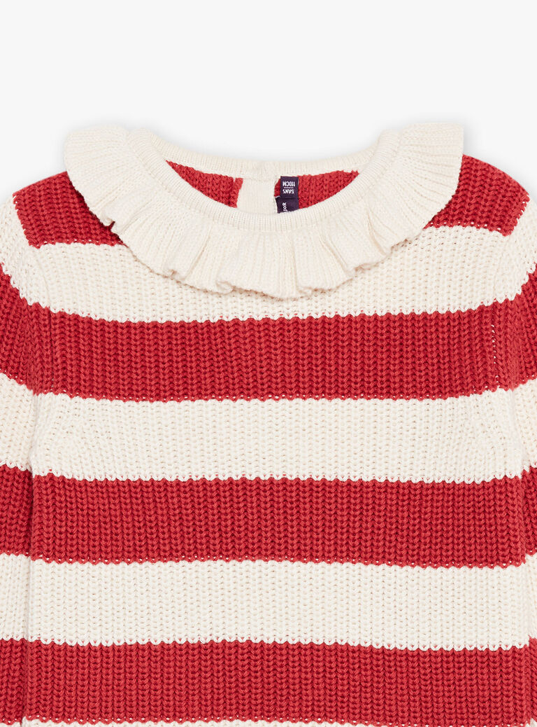 Pull écru à collerette avec rayures rouges