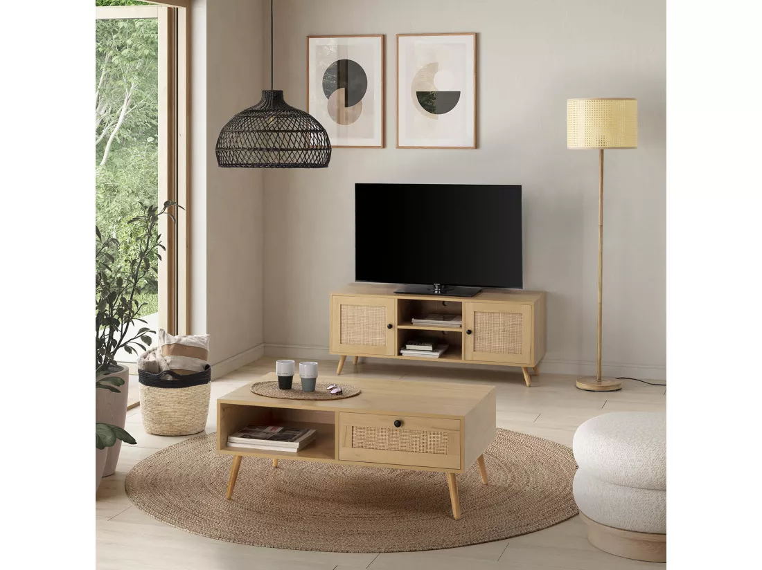 Lampadaire Keiko métal imitation bois, hauteur 161 cm