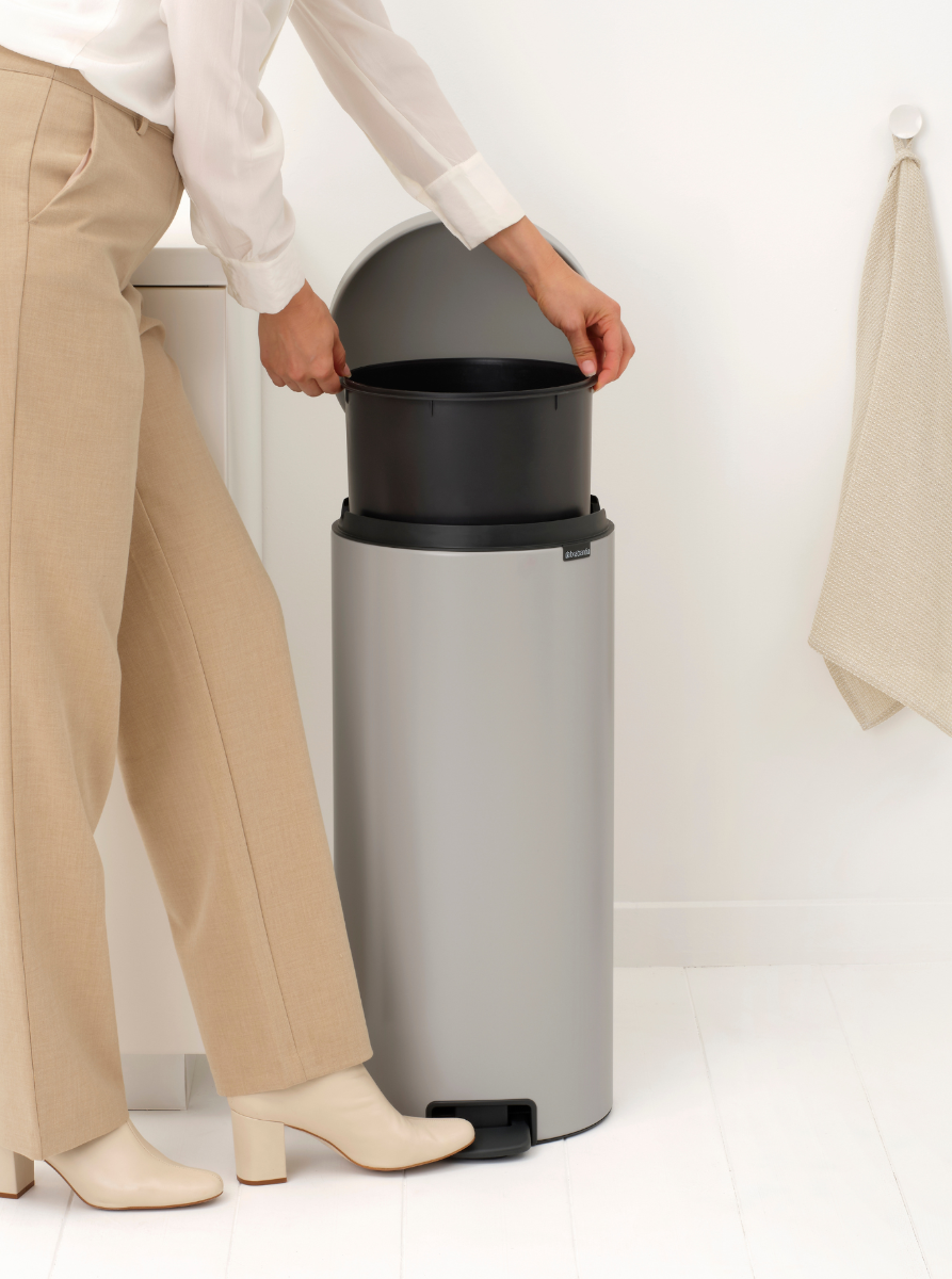 NewIcon Pedaalemmer, 30 liter, kunststof binnenemmer - Soft Grey