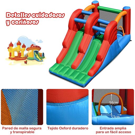 Castelo inflável Costway com escorregador duplo, 3 em 1, com escorregador.
