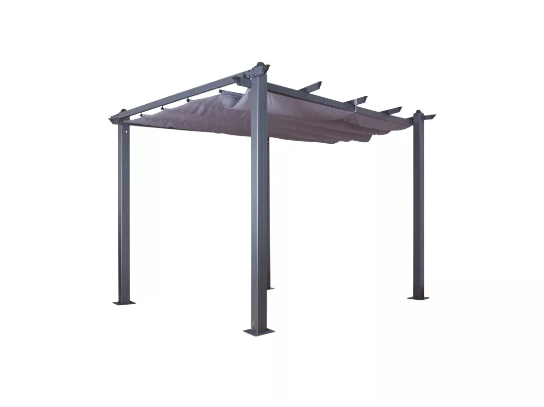 Tonnelle/Pergola aluminium 3x3m toile coulissante rétractable - Gris Anthracite - HERO