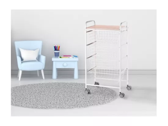 Chariot de cuisine, chariot de rangement - 4 paniers de grande capacité - Hêtre blanc - 86*44*30 cm - FIESTA