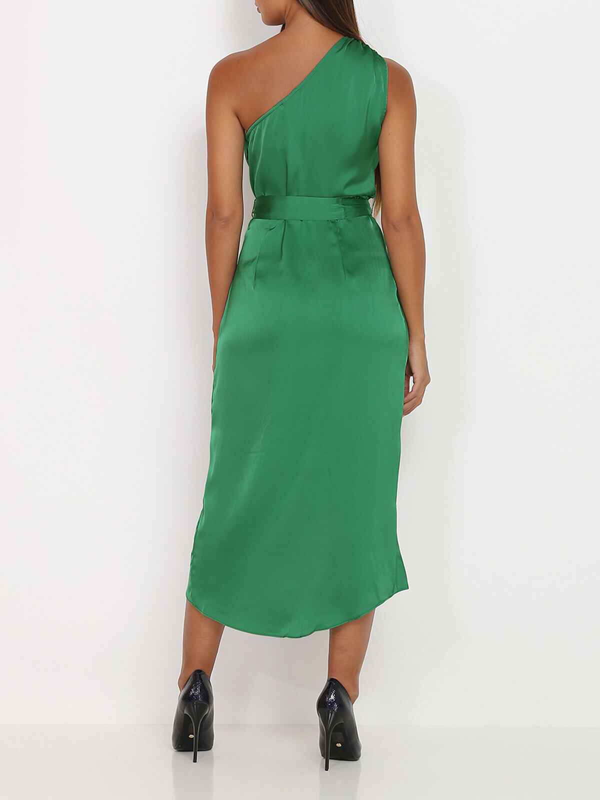 Robe asymétrique satinée- Vert