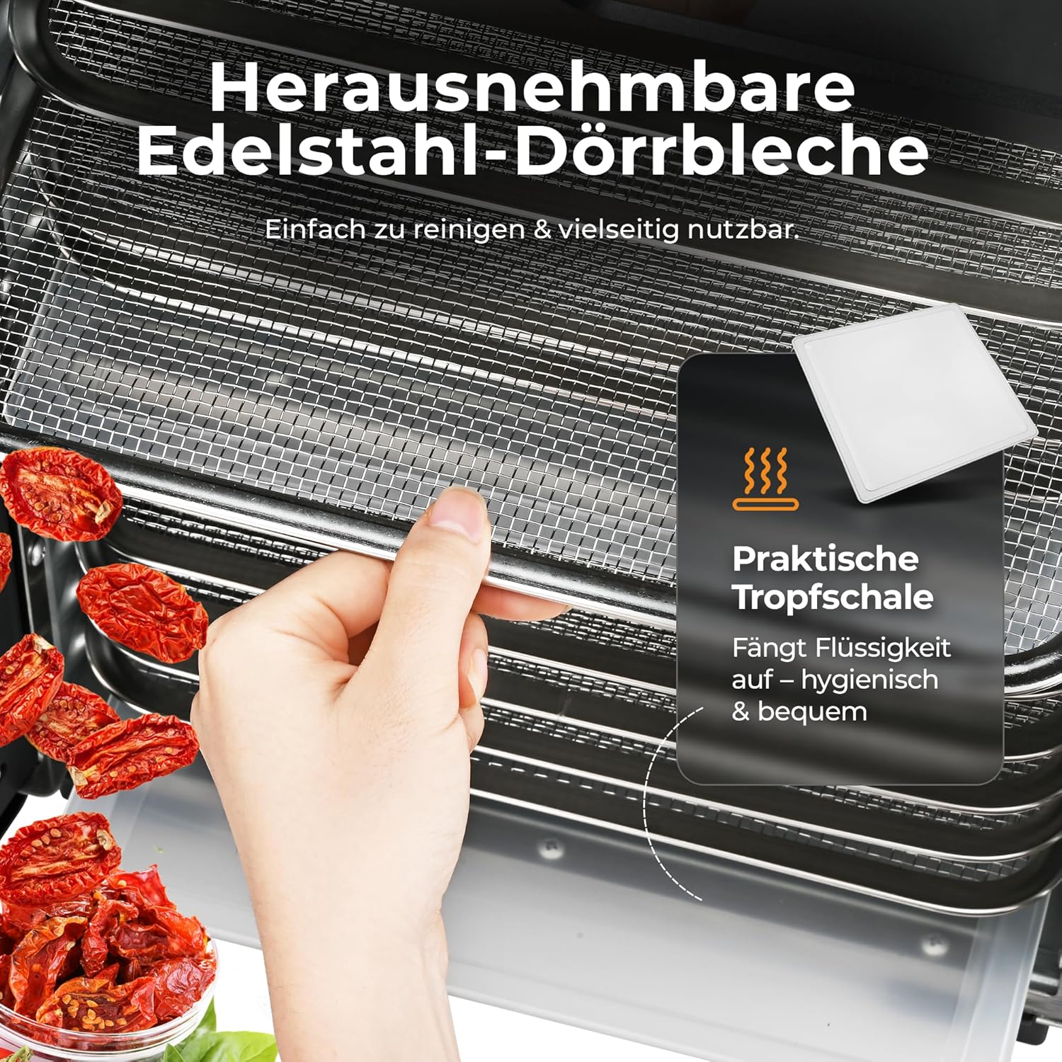 Balter Dörrautomat Edelstahl mit 2 Phasen Trocknung & 12 Etagen, 1100 W, 70L Volumen, 12000 cm² Dörrfläche, BPA-frei, 35–75 °C, Timer bis 72 Std, Dörrgerät, Dehydrator, Obsttrockner