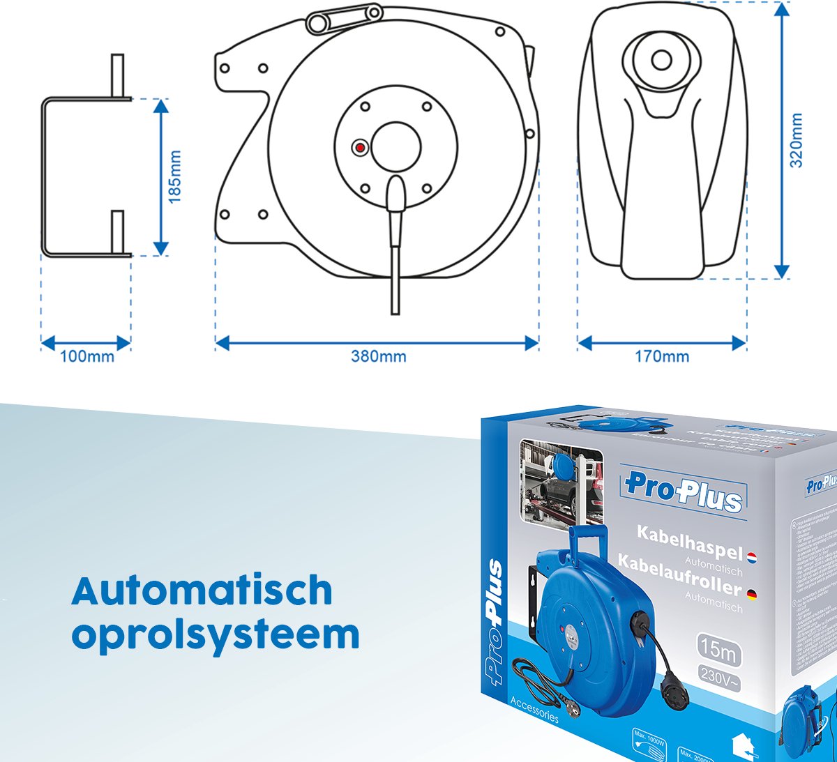 ProPlus 220 volt automatische kabelhaspel - 15 meter