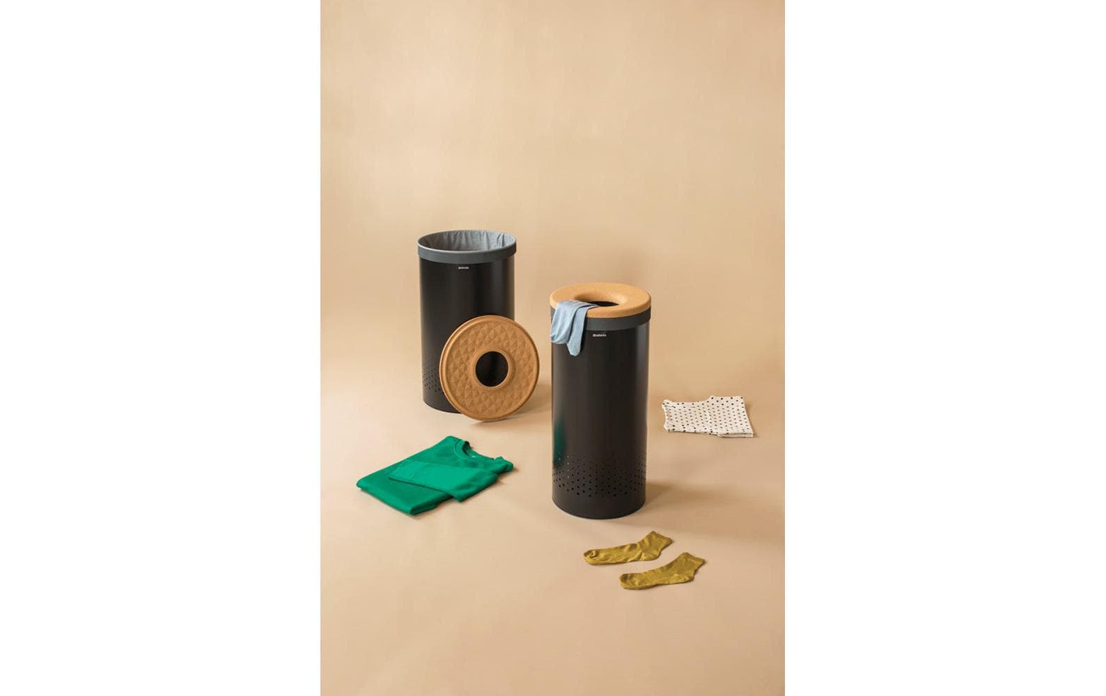 Wäschesammler mit Korkdeckel, 35 Liter, SchwarzWäschesammelbox