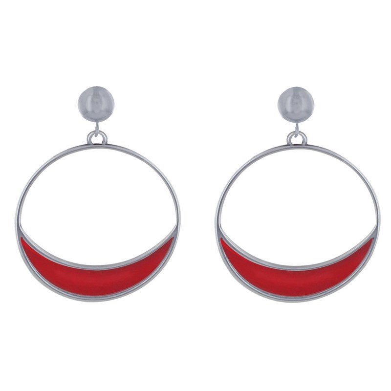 Boucles d'Oreilles Clous Métal Argenté Cercle et Croissant de Lune Translucide Coloré