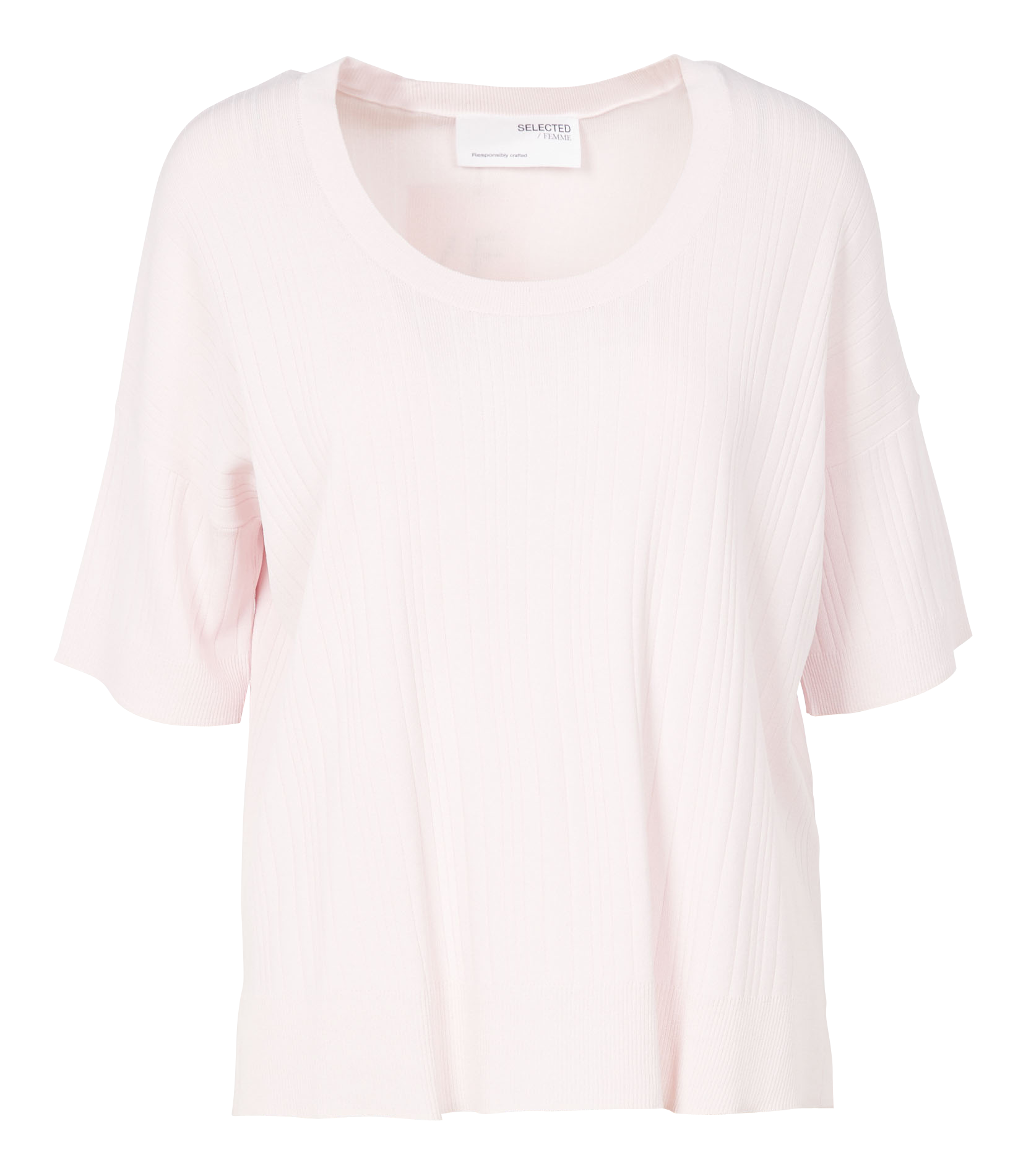 Pull col rond côtelé en maille fine | Rose