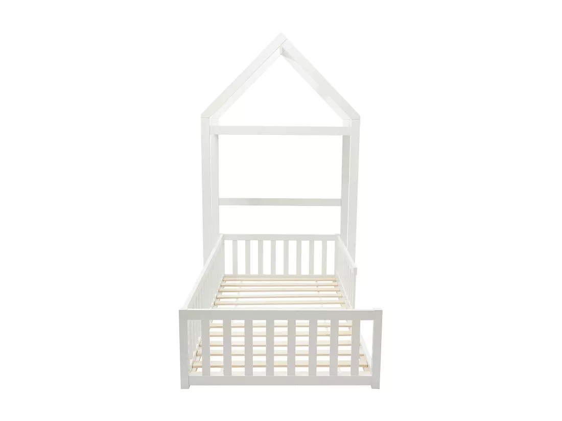 Lit cabane 90 x 190 cm - Pin et MDF - Blanc - VARLAINE