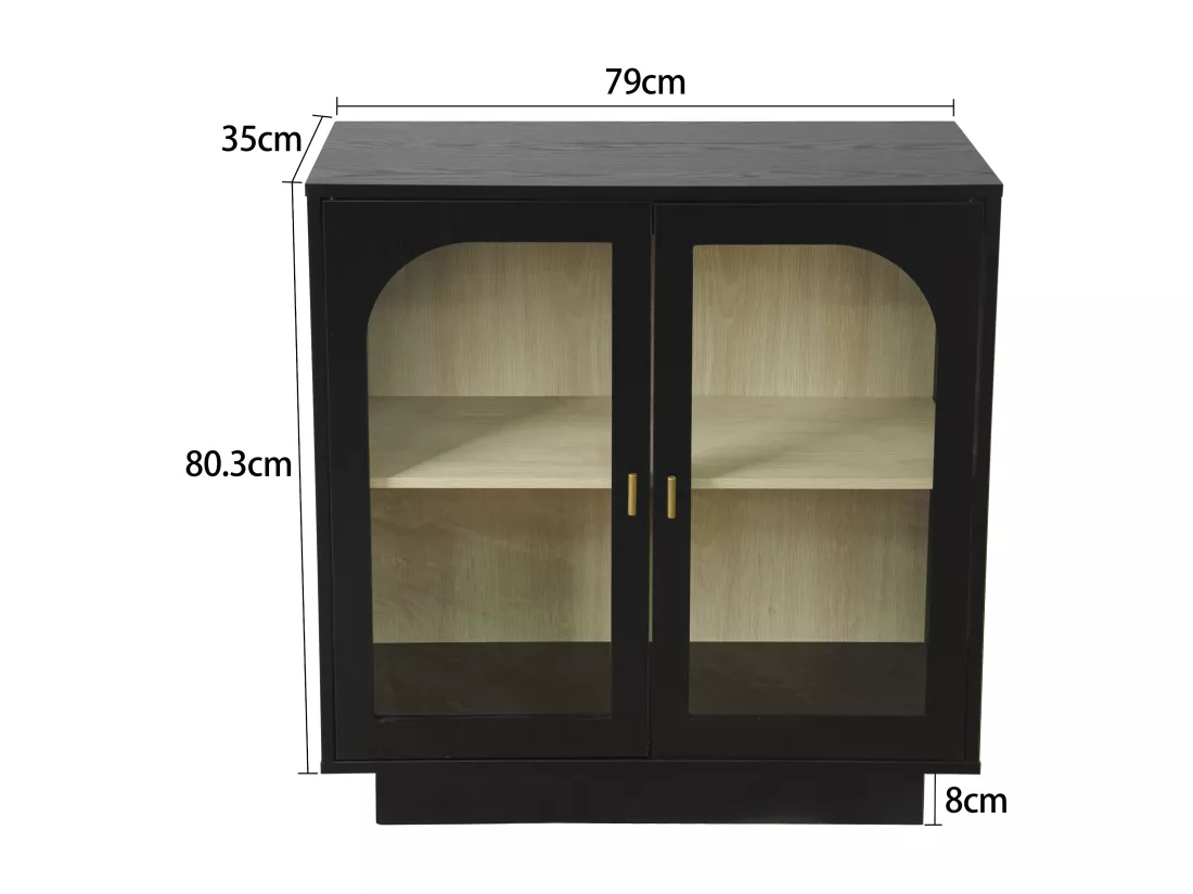 Armoire à double porte noire avec éléments arrondis, 80 cm de long, pour chambre, bureau, salon et autres espaces