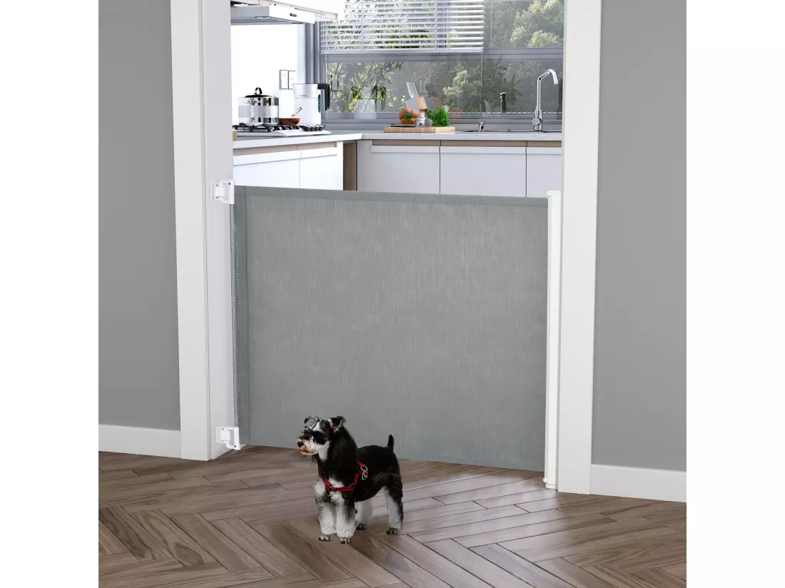 Barrière de sécurité barrière animaux rétractable automatique 1,15L x 0,83H m teslin métal gris