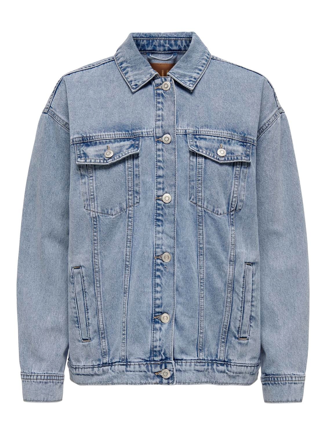 ONLY Jeansjacke »ONLOCEAN – Jeansjacke mit Knopfleiste und Bündchen« oversized fit, modisch, Denim, Baumwolle, Kragen