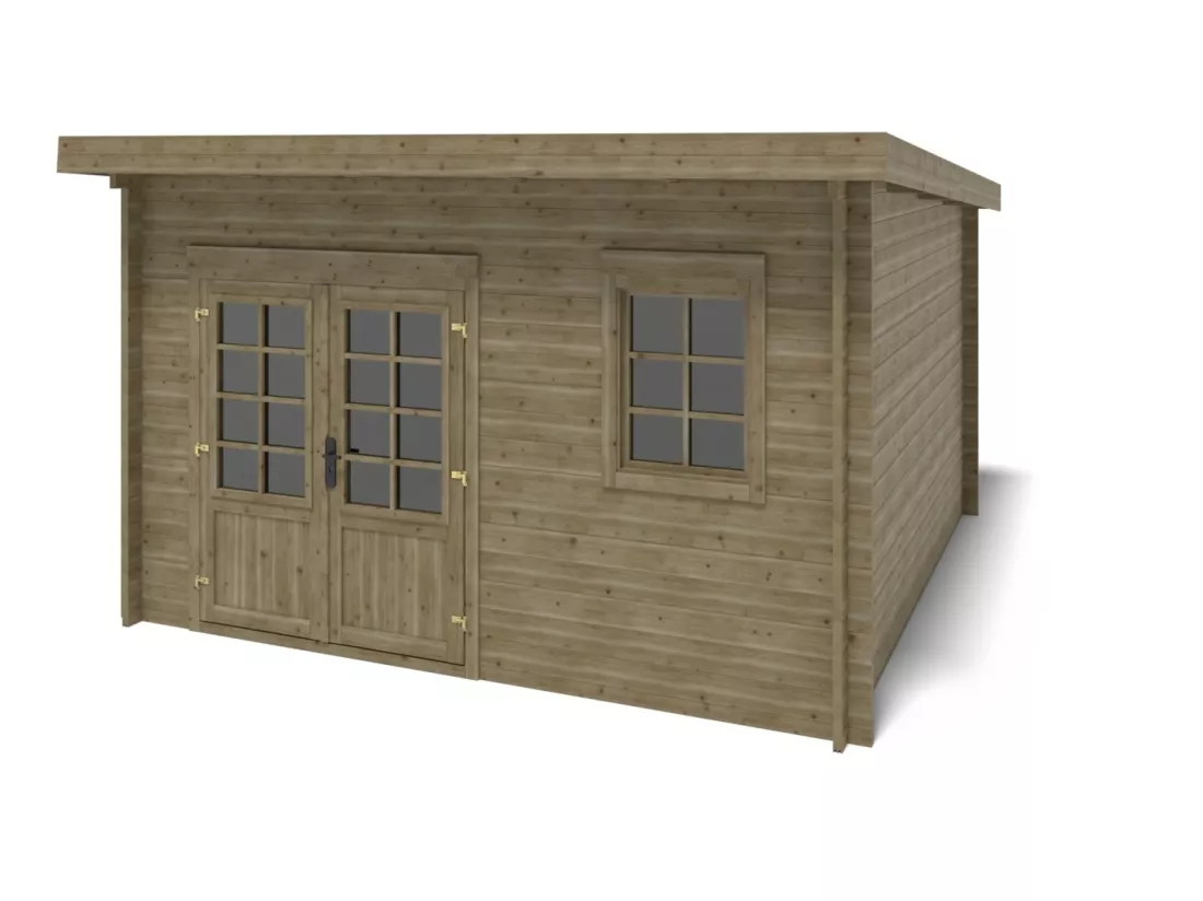 Abri de jardin en bois - 12m2 - 4x3m - Traité - Ep. 40mm - Couleur: vert - DOM717 - ALTANKA