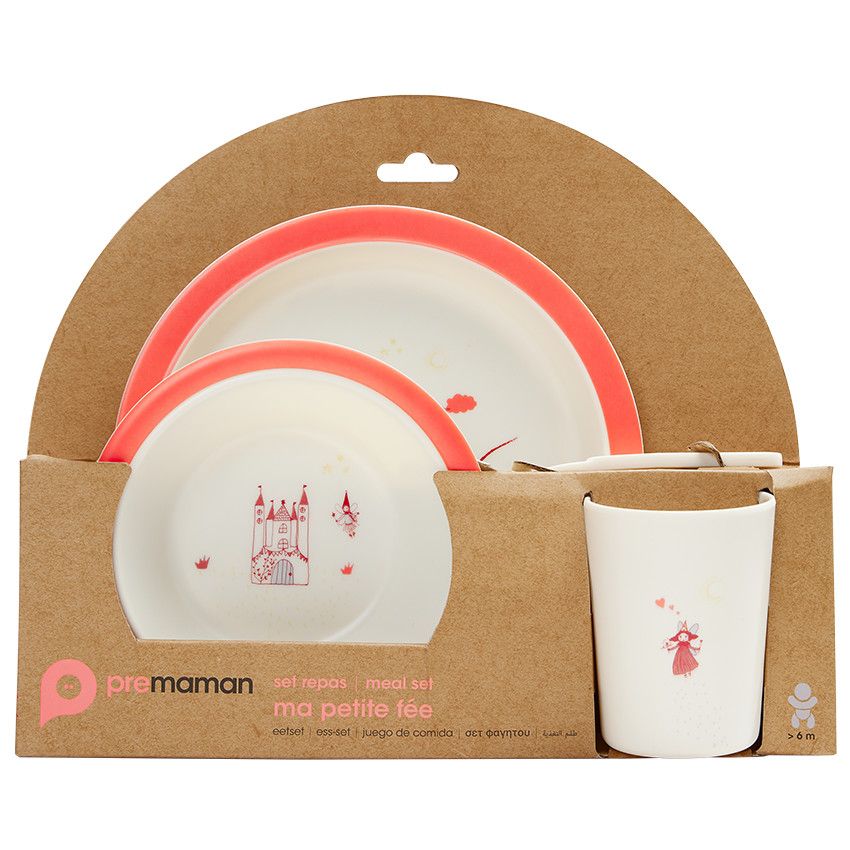 Coffret repas 5 pièces en mélamine - Ma petite fée - Ecru