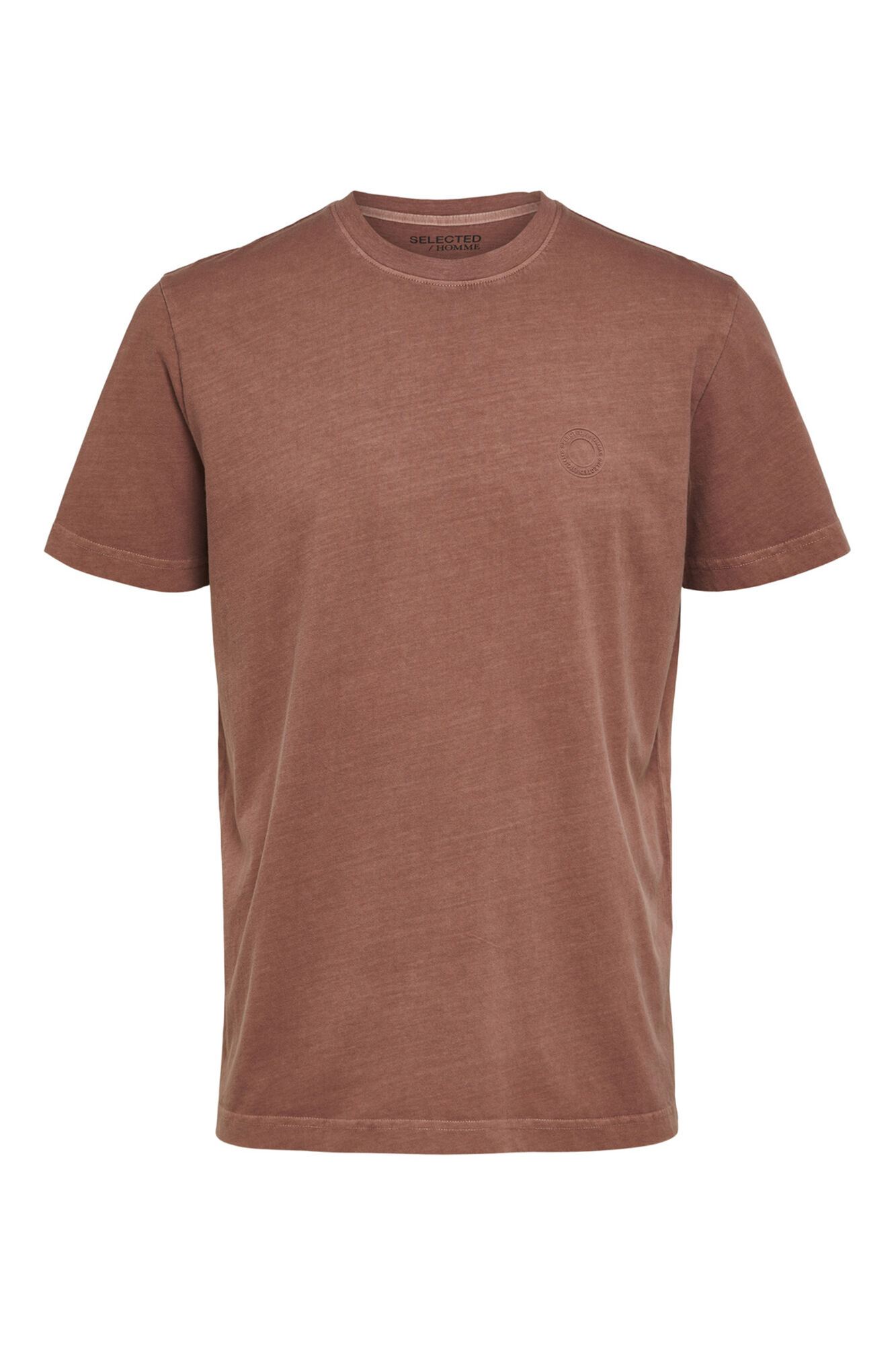 Camiseta de manga curta em algodão orgânico com detalhe de logotipo. - Vermelha