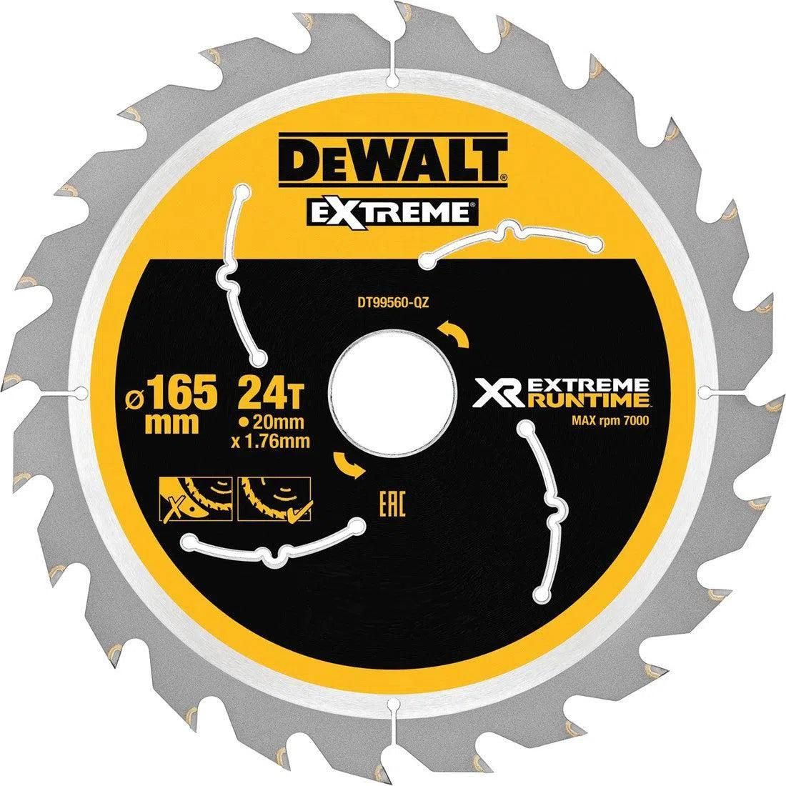 DeWALT Cirkelzaagblad voor Hout | Extreme Runtime | Ø 165mm Asgat 20mm 24T - DT99560-QZ