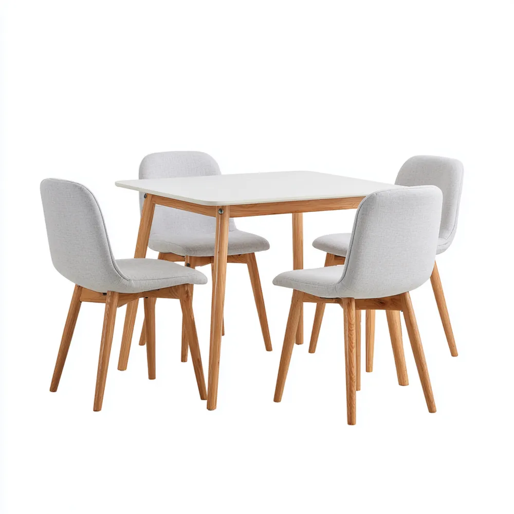 Esszimmer-Set Holz 120x70x75 cm – Weiß/Beige – Skandinavisches Design