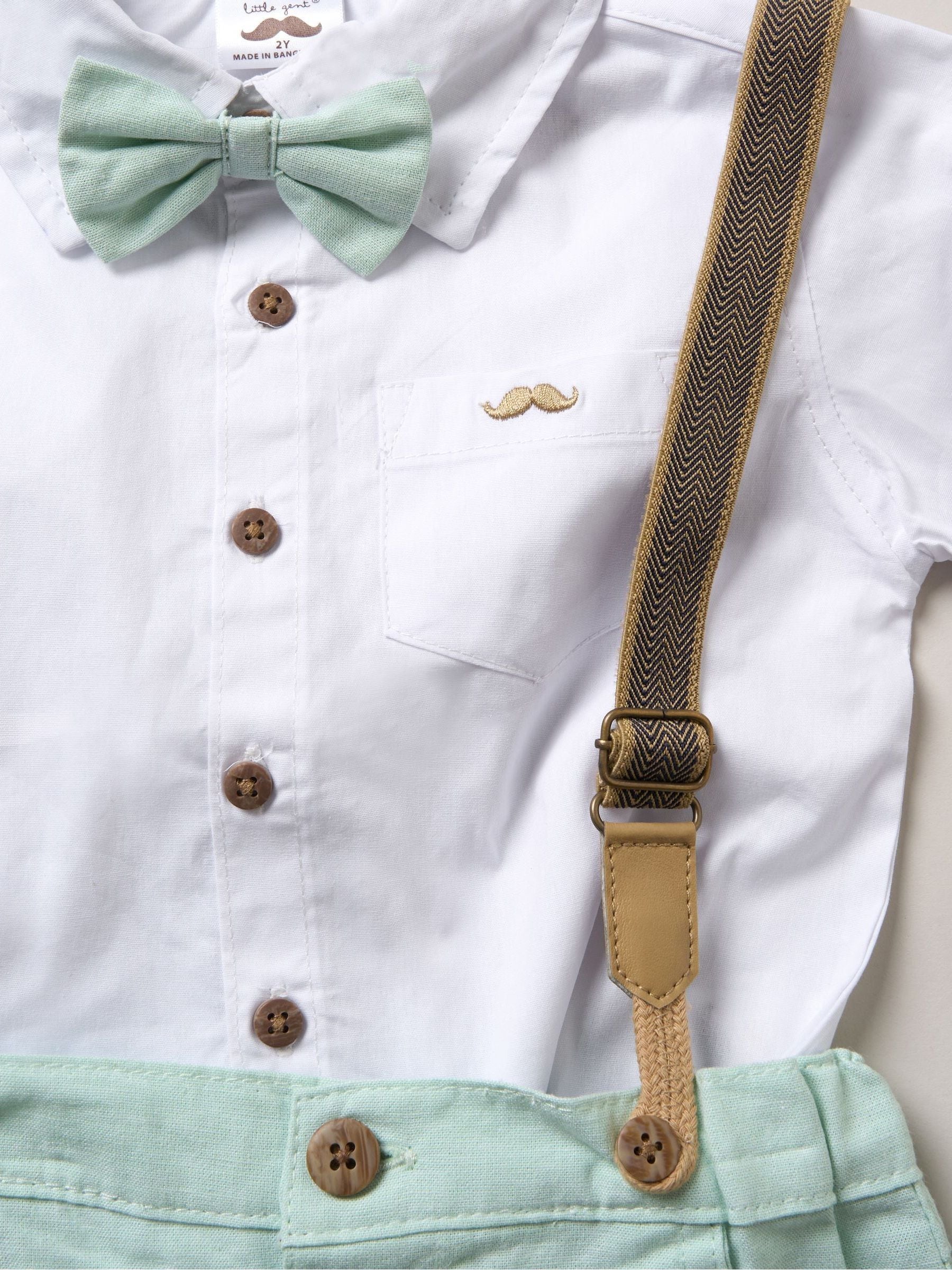 Lichtgroen - Little Gent bodysuit-overhemd, korte broek en bretels outfitset