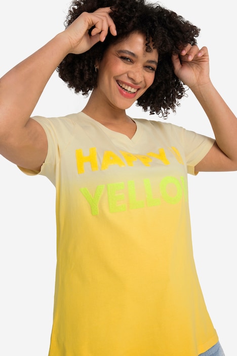T-Shirt, Farbverlauf, Pailleten-Schriftzug, V-Ausschnitt, Halbarm