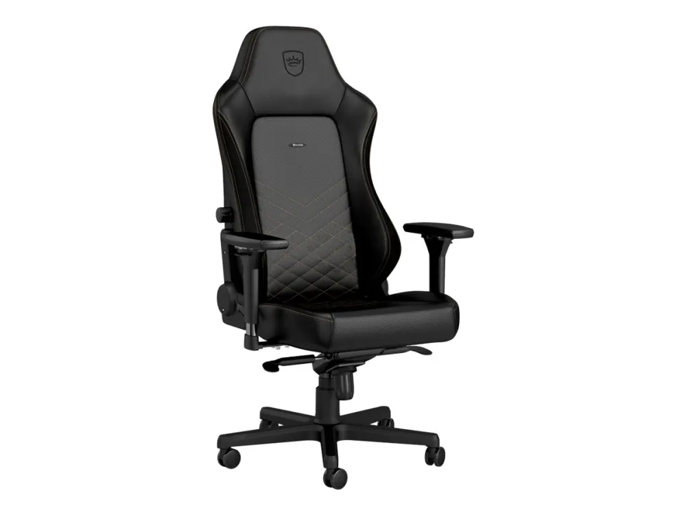 Noblechairs Hero - Stol - ergonomisk - armstøtter - T-formet - vippe - drejeled - aluminium, polyurethan, stål, memory foam, polyuretan vegan falsk læder - sort, guld
