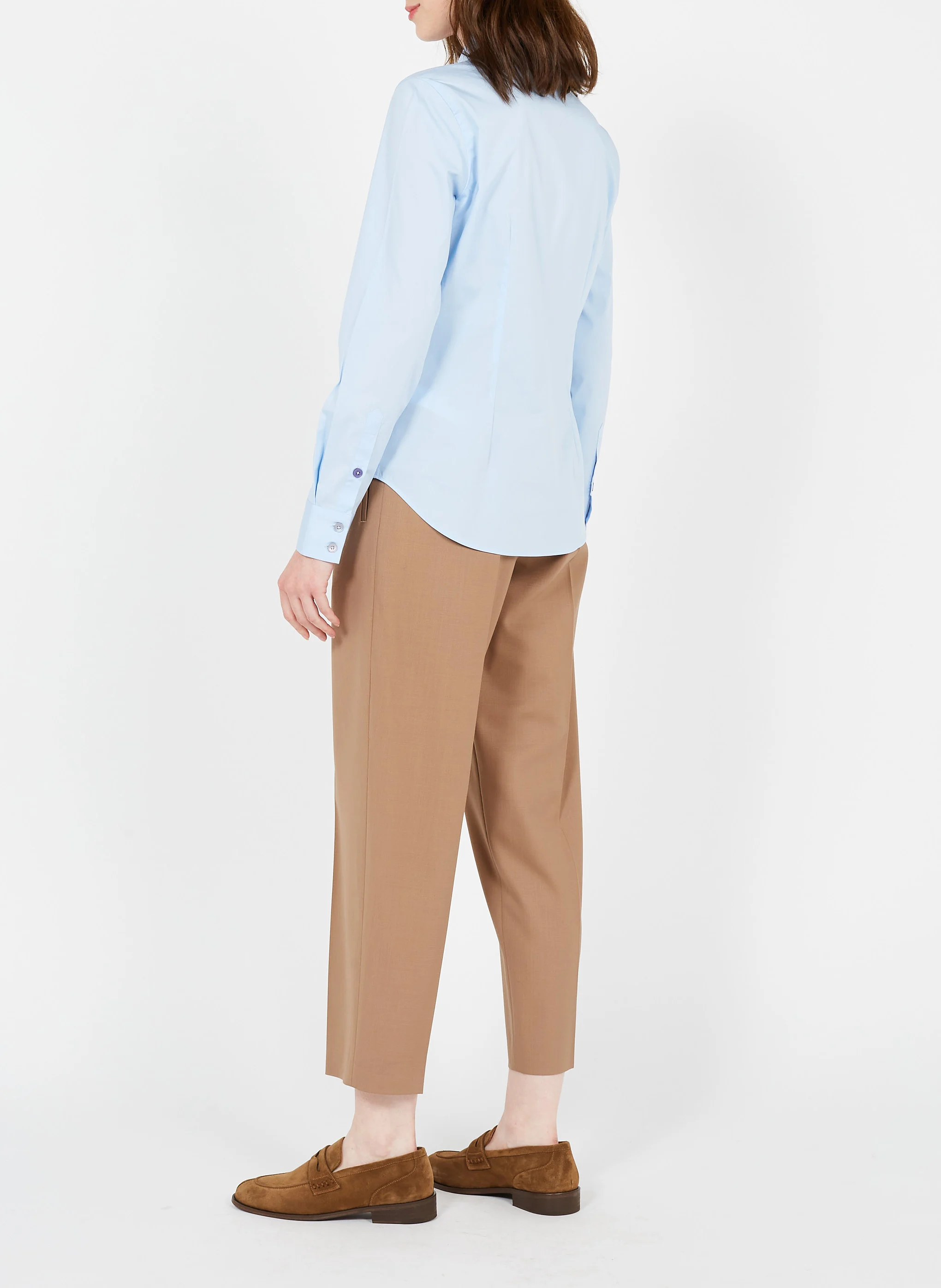 Pantalon à double plis en laine| Marron
