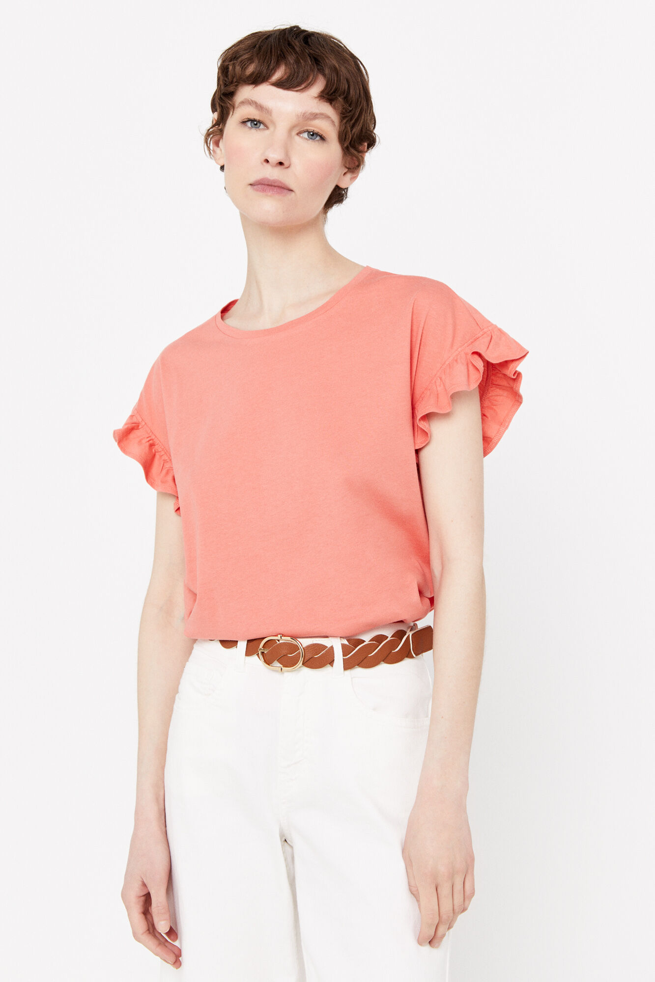 Camiseta com babados - Coral
