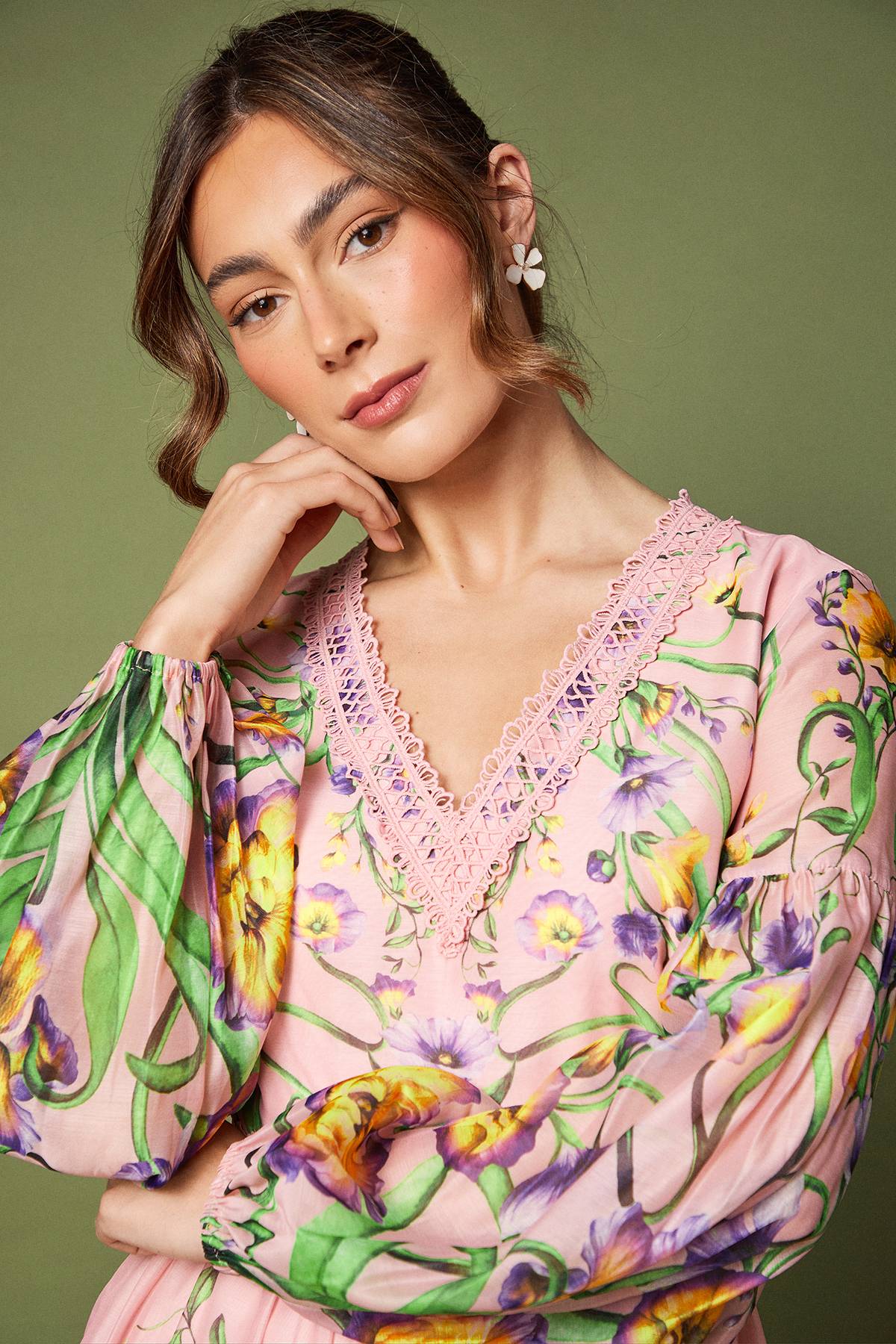 Coast Robe Midaxi à Manches Longues en Organza avec Imprimé et Col V