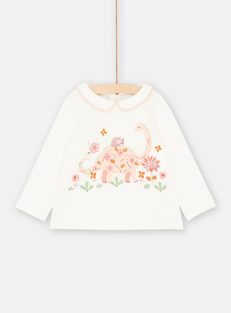 Brassière écru et col uni avec animation bébé fille