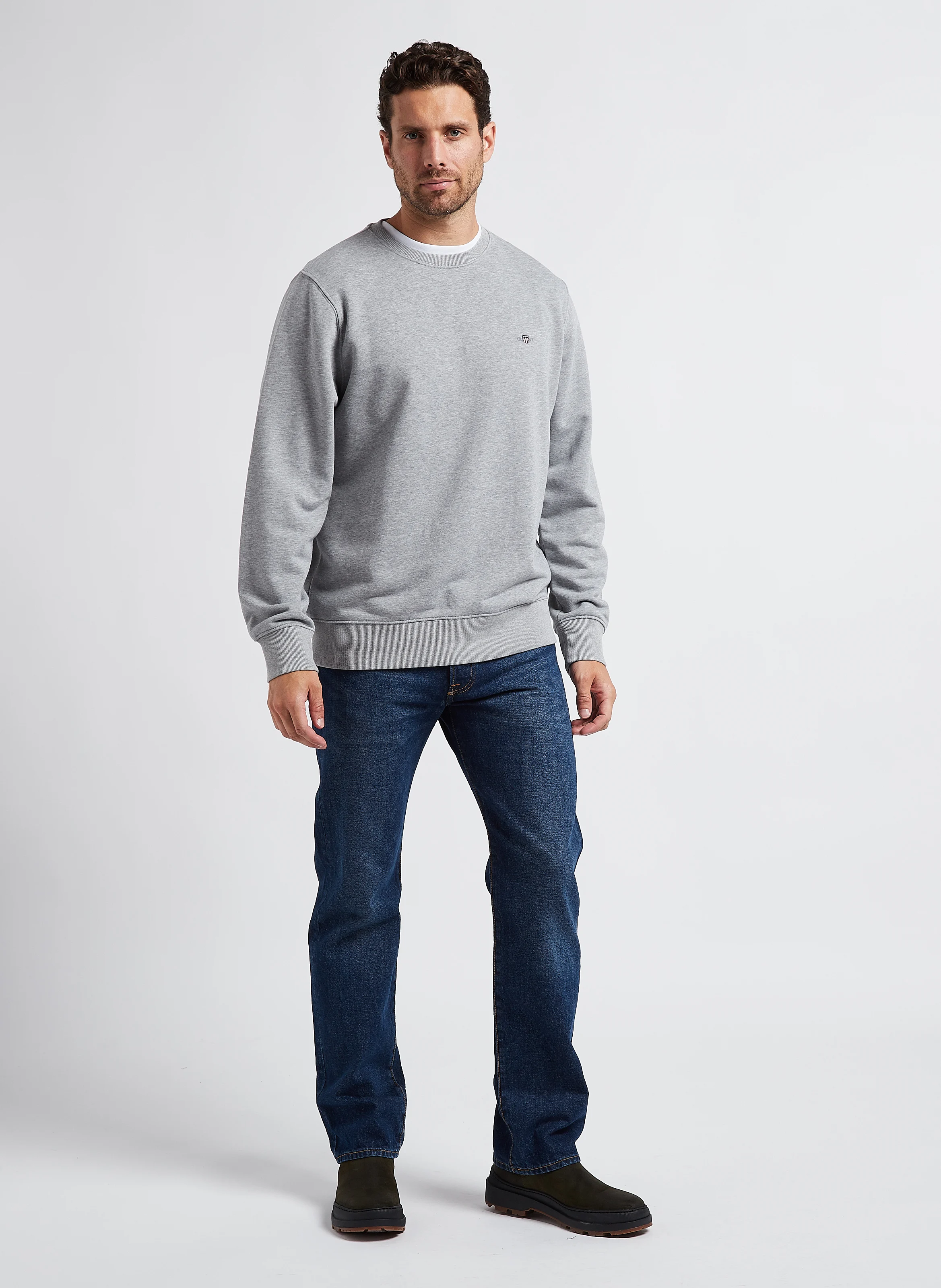 Sweatshirt col rond en coton mélangé| Gris