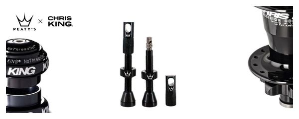 Boîte de 26 Valves Tubeless Peaty's X Chris King 42 mm avec Bouchons Démonte-Obus Noir