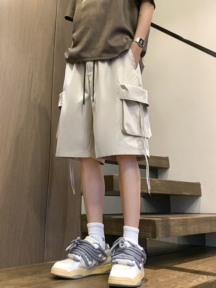 Obikan - Effen cargoshorts met trekkoordtaille