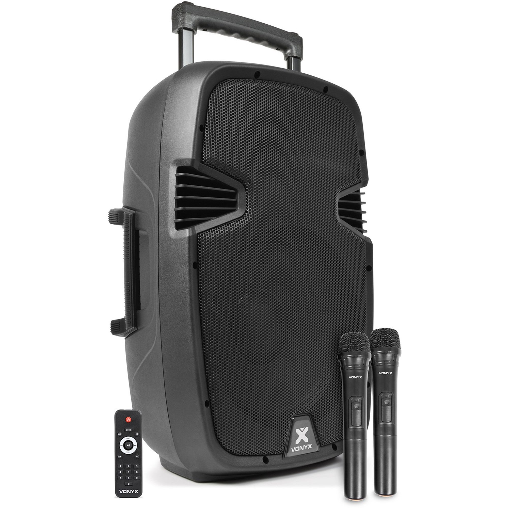 Vonyx SPJ-PA912 500W mobiele accu-speaker met twee draadloze microfoons