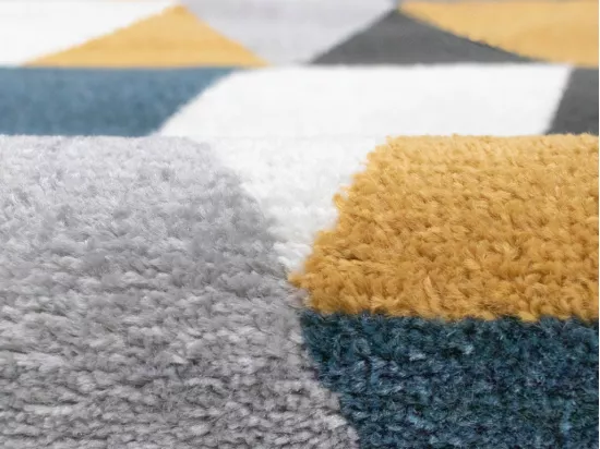 Tapis géométrique scandinave - 120 x 170 cm - jaune, gris et bleu - GEOMIE
